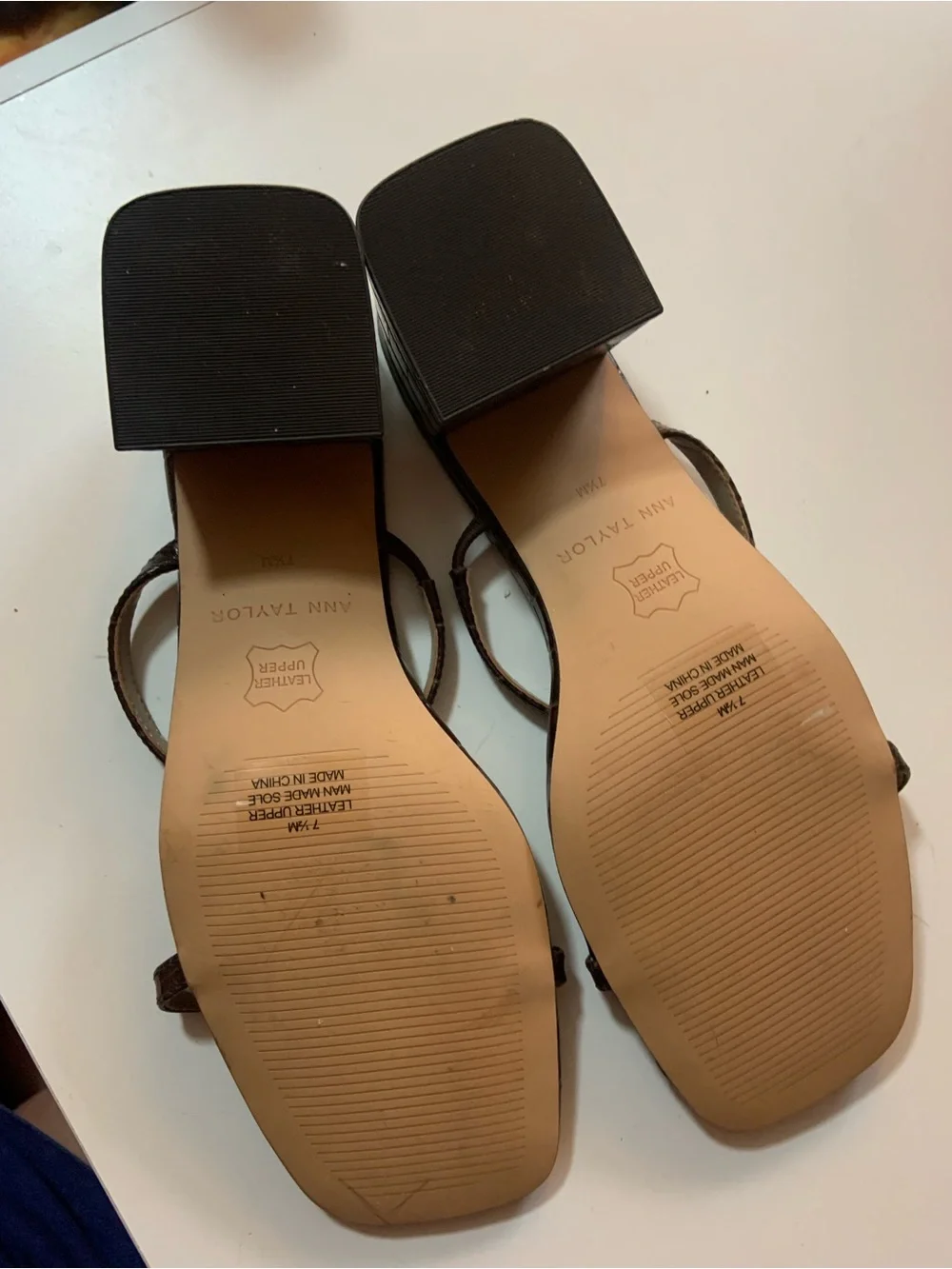 Ann Taylor Dark Brown Croc-Embossed Strappy Block Heel Sandals